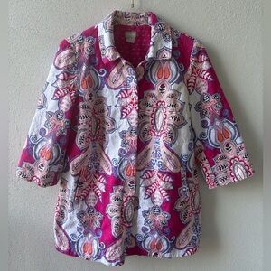 Chico’s Pleated Back Topper Jacket Size 8/10 Button Office Teacher Church Casual